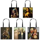 Веселая Женская Холщовая Сумка Spoof Mona Lisa с рисунком питьевого пива, интересная модная вместительная сумка для покупок для подростков, подарок