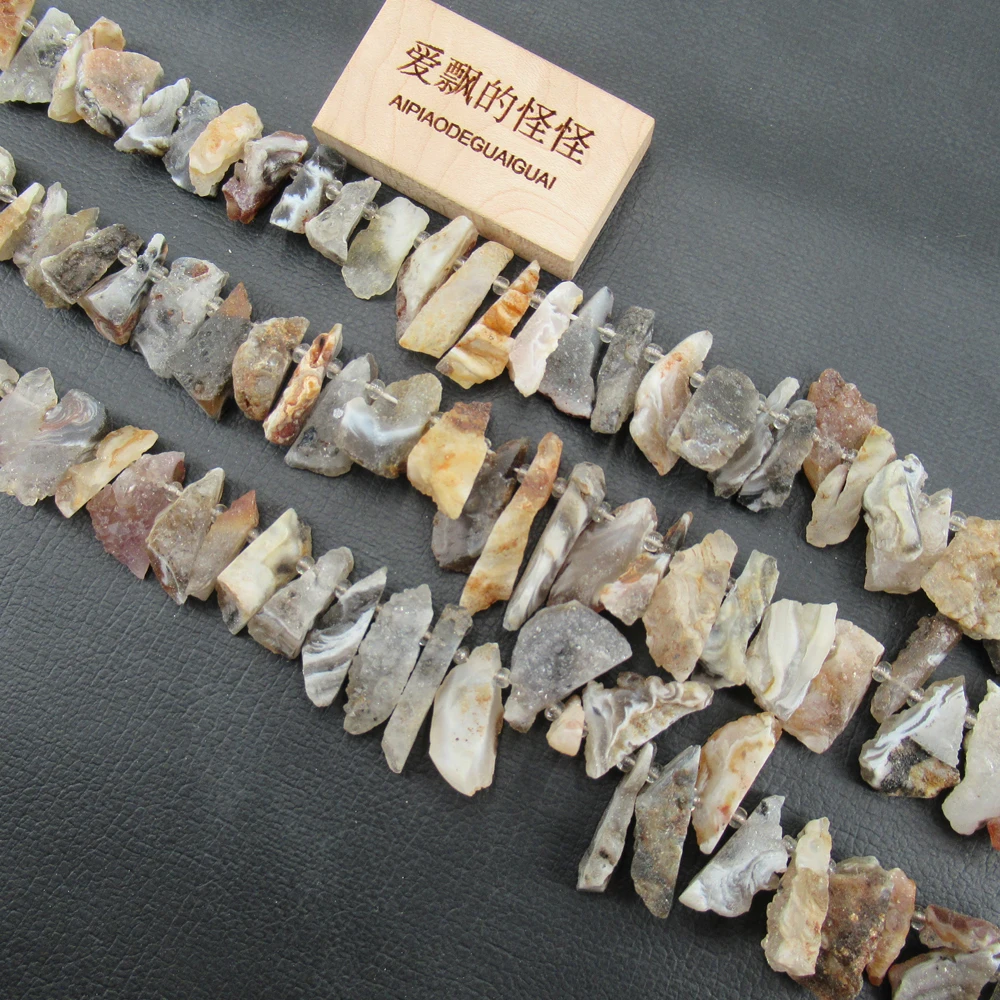 

APDGG Natural Top Drilled Agate Slice Raw Rough Drilled Side Gemstone Loose Beads 15.5'' Loose Beads Jewelry Making DIY