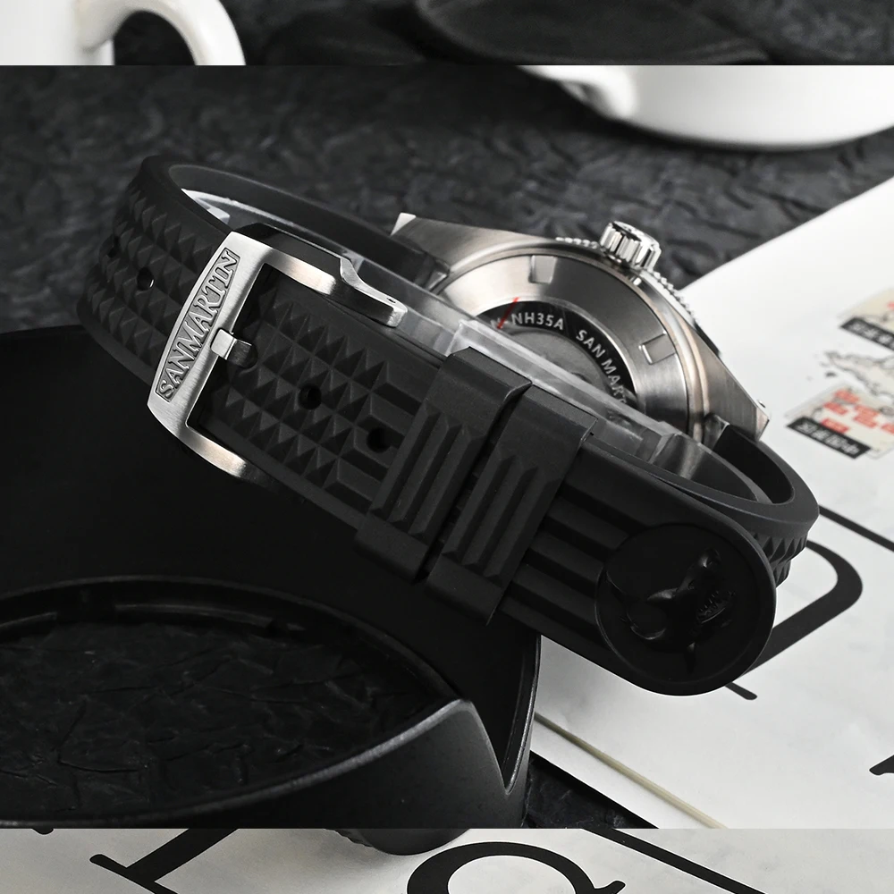 San Martin Watch Parts Waterproof Fluorine Rubber Strap Stainless Steel/Bronze Buckle No Insert 20mm For 62MAS 007 Watch