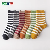 cartelo new stripe stitching korean pattern women socks fashion casual sport breathable cotton stocking middle tube socks