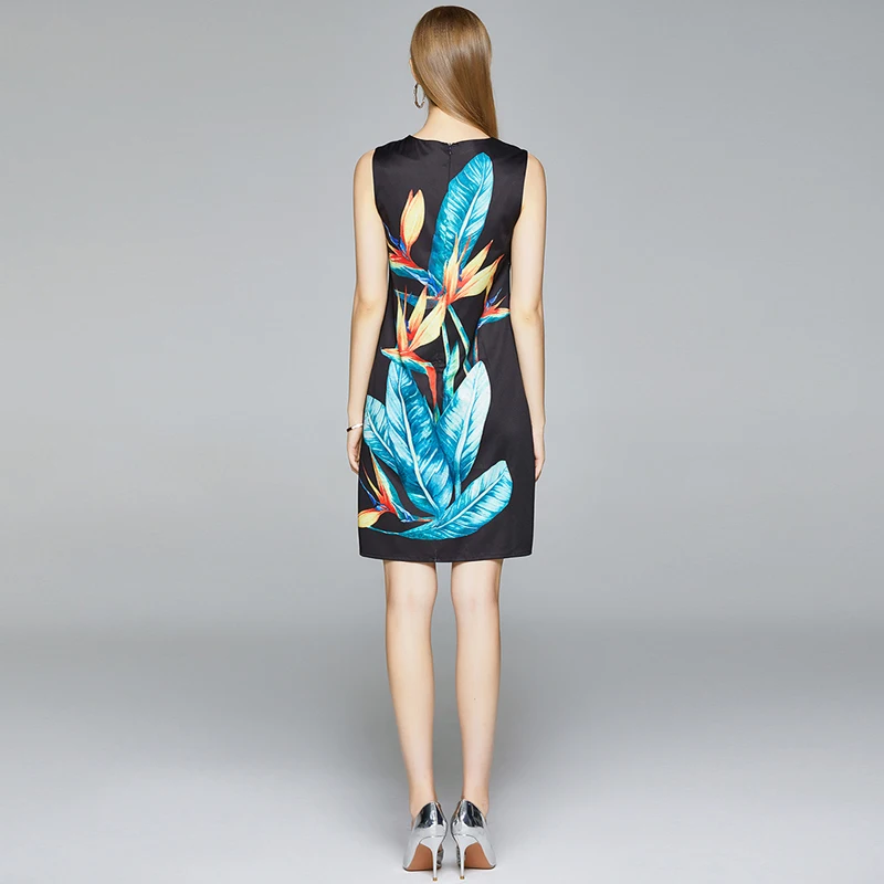 

Spot photo 5627 - New Retro European and American women's round neck sleeveless printed vest dress