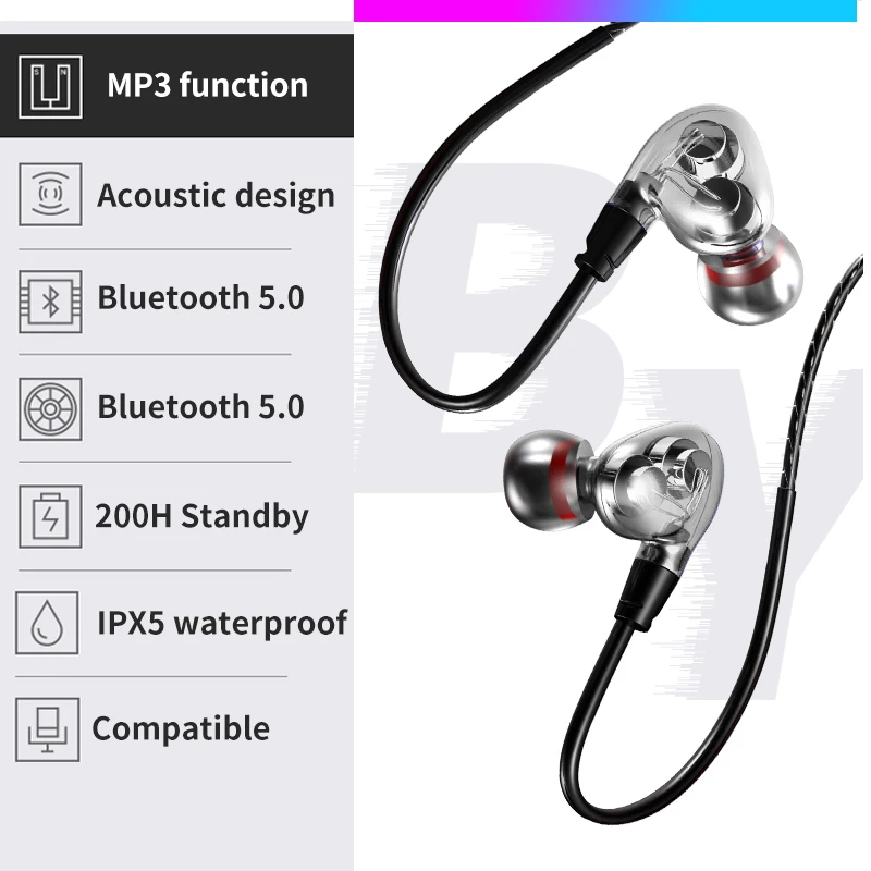 Новейшие bluetooth наушники V5.0 беспроводные 3D стерео спортивные с шейным ремешком