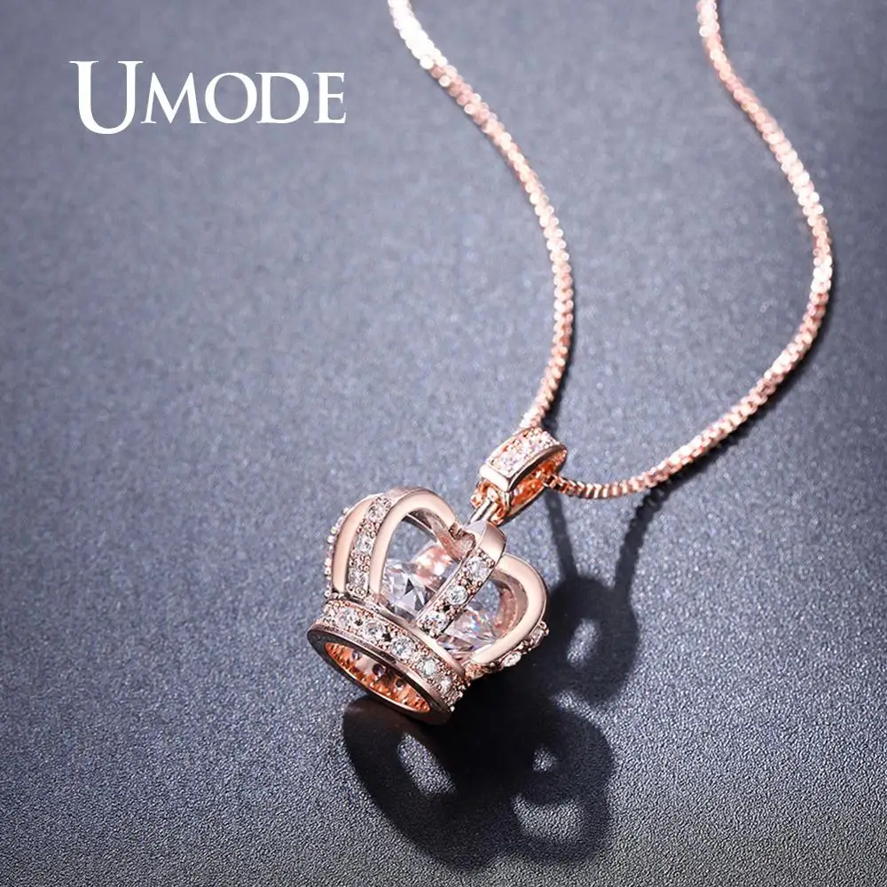 Женское ожерелье с подвеской в виде короны UMODE розовое золото прозрачными