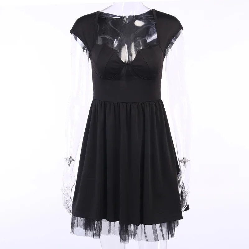 

2020 Woman Vintage Dress Women Sexy Hollow Out Zipper Punk Slim First Love Gothic Strap Dress Black Sexy Dresses Robe Femme New