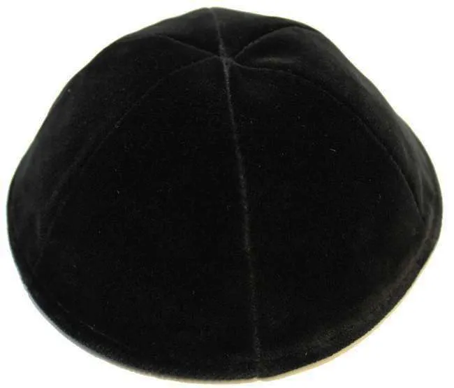 Черная Вельветовая игольская кипа YARMULKE KIPPOT 6 панелей без оправы или ободка -