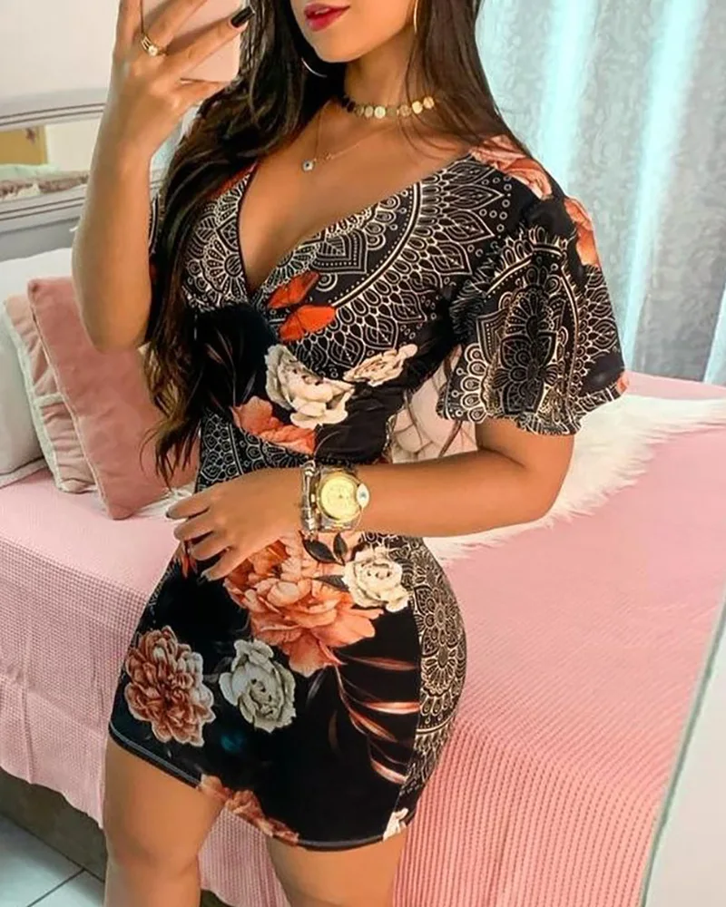 

Black Printed V-Neck Dress