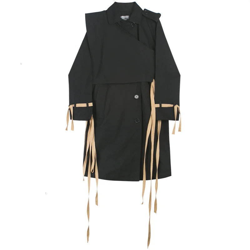 

2020 New Women Fashion Autumn Yamamoto Style Trench Coat Solid Tide Loose Casual Lace-up Windbreaker Female B705