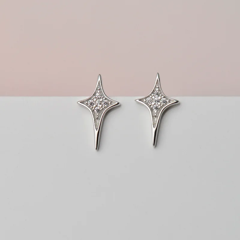 

Simple 925 Sterling Silver Zircon Cross Star Stud Earrings For Women Kids Wedding Party Female pendientes eh142