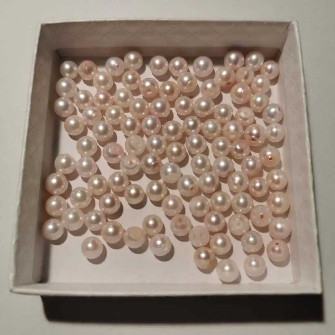 6-7 мм натуральный белый цвет Akoya бусины жемчуг просверленные половина отверстия
