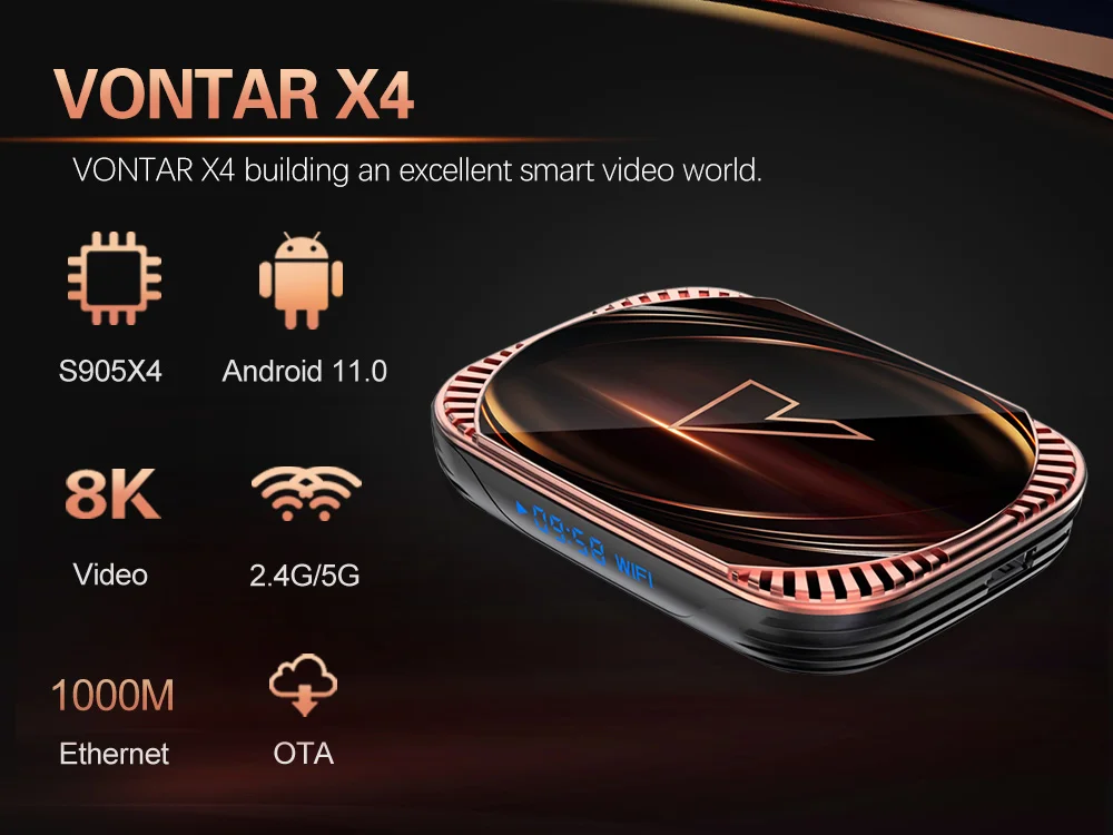 Приставка Смарт-ТВ VONTAR X4 Amlogic S905X4 Android 11 4 + 2021/64 ГБ Wi-Fi Youtube BT AV1 Media Player TVBOX 4K 1000M Set top box