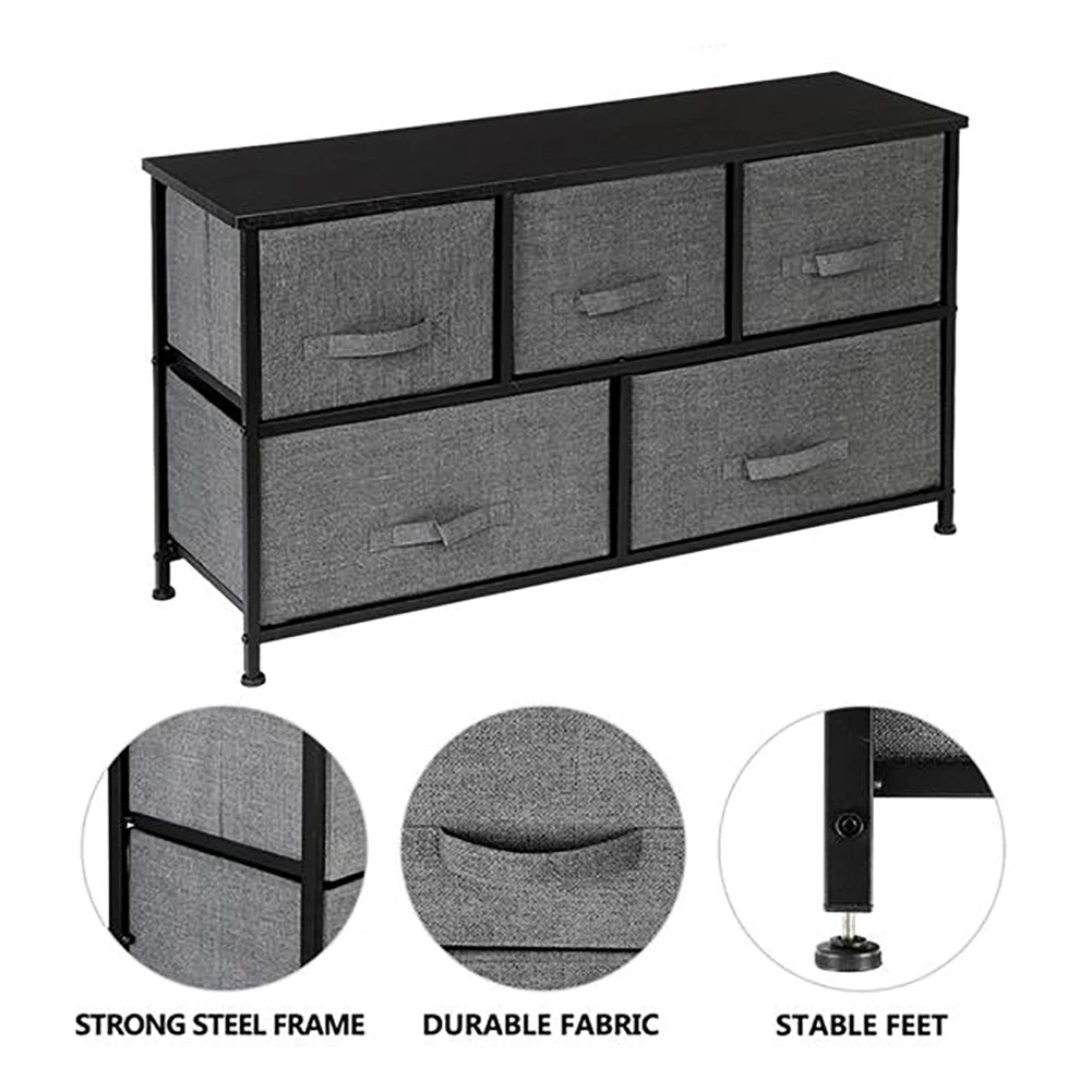 

2/4-Tier Wide Closet Dresser, Nursery Dresser Tower With 5 Easy Pull Fabric Drawers And Metal Frame or Underwear Storage Box