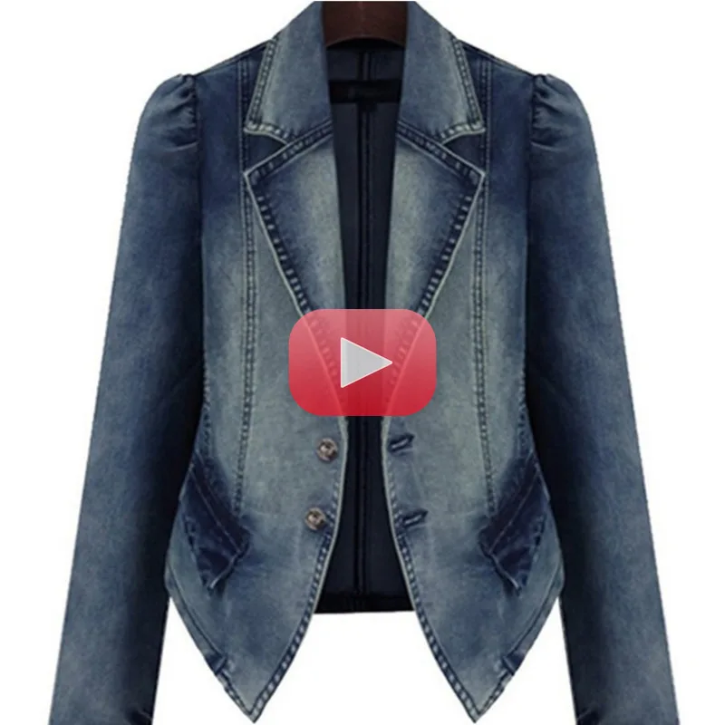 

Women Hole Pocket Button Denim Jacket Patchwork Turn-down Collar Large Size Dignified Autumn Winter Coat Women New Fashion 2021