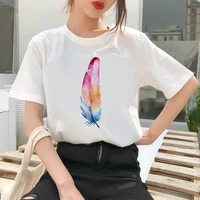 feather print t shirt cool summer short sleeve top womens mysterious coat harajuku street hot selling round neck t shirt