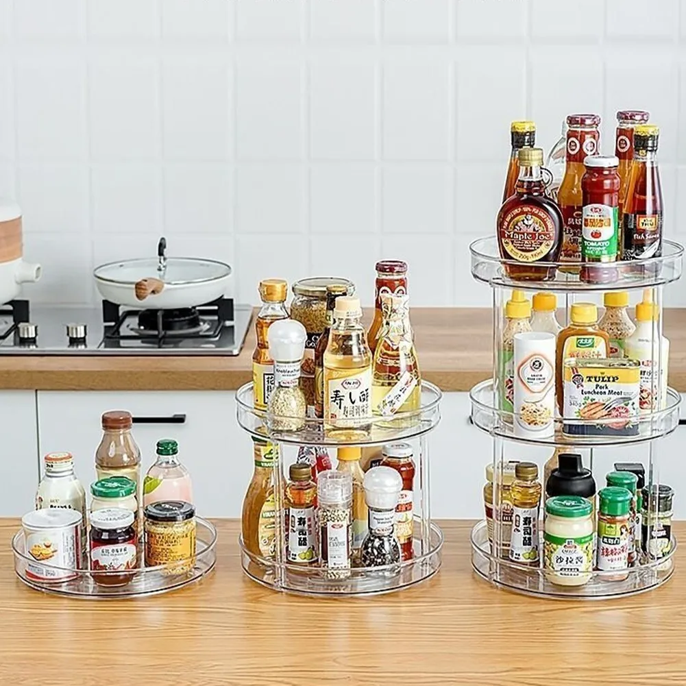 

360° Rotating Spice Storage Rack Seasoning Condiment Shelf Non-Slip Seasoning Holder Tray Home Kitchen Supplies
