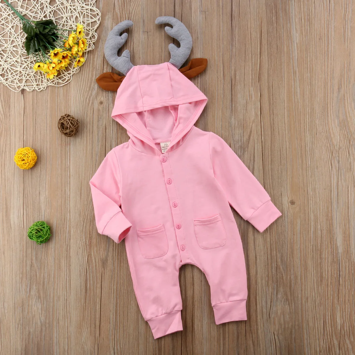 

Комбинезон с длинным рукавом и капюшоном для новорожденных девочек