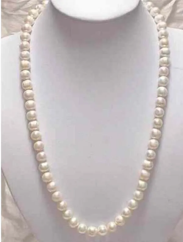

Women Gift word Love Shipping Beautiful! 8-9mm White Akoya Cultured Pearl 25" mujer for Necklace