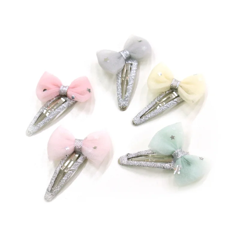 Boutique 10pcs ins Fashion Cute Glitter Star Bow Hairpins Solid Gauze Bowknot Barrettes Princess Headwear Hair Accessories | Детская