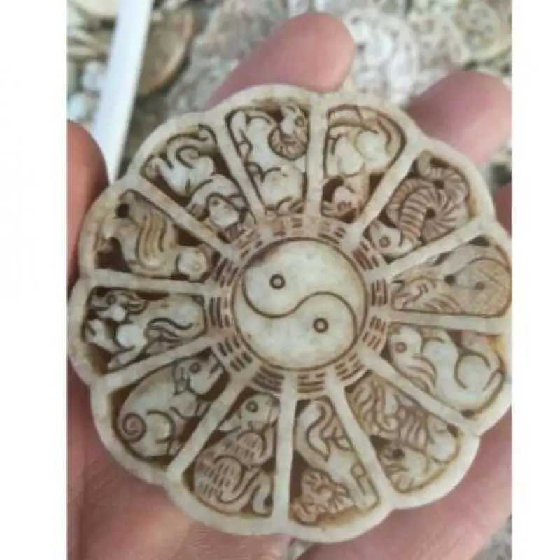 

Chinese old jade fengshui pendant old jade carving Zodiac garden pendant