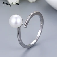 fanqieliu real 925 sterling silver ring for women pearl crystals adjustable wedding bands fql21158