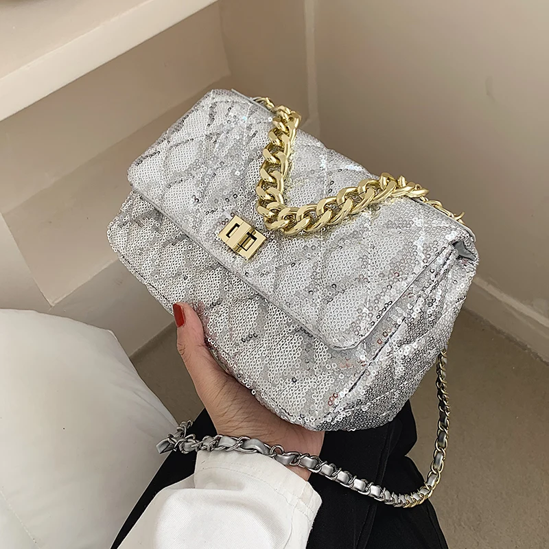 

Pop sequins Lattice Square Crossbody bag 2021 Fashion New High quality PU Leather Women's Designer Handbag Chain Shoulder Bag