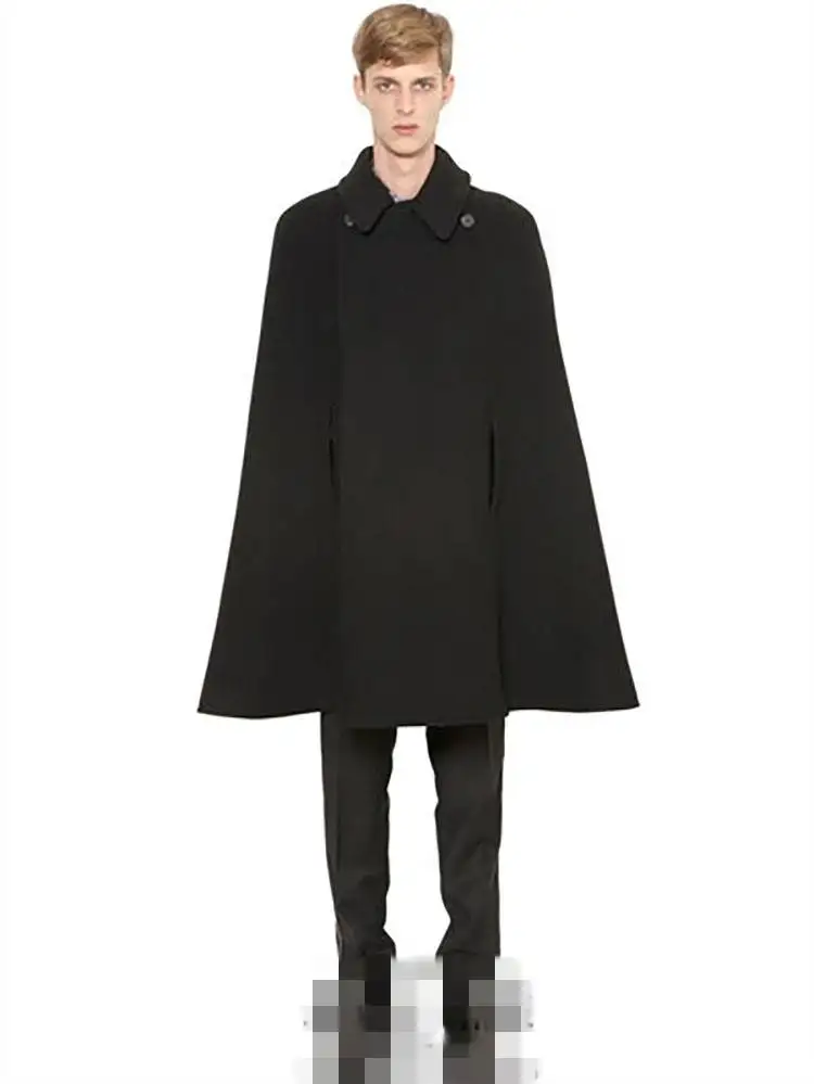 Мужское шерстяное пальто средней длины свободный профиль в стиле парикмахера