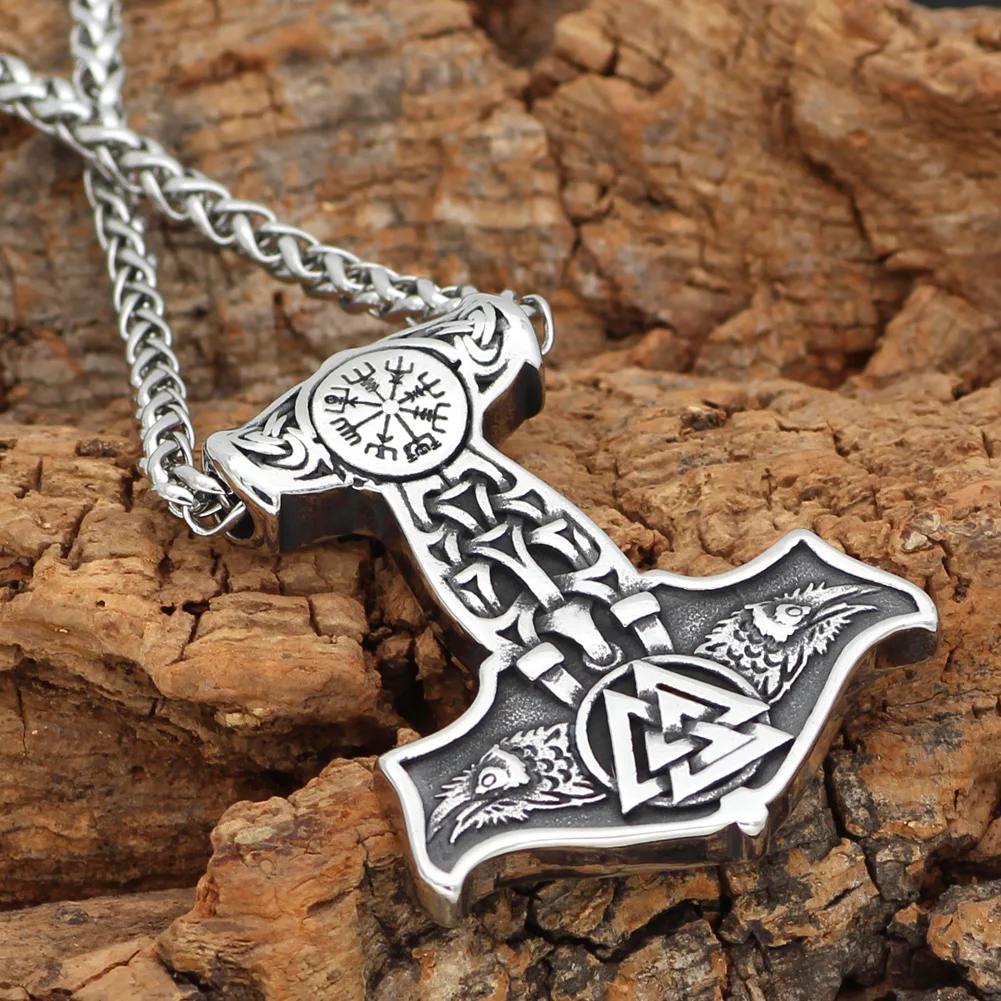 Скандинавский Викинг из нержавеющей стали thor hammer Mjolnir odin raven valknut vegvisir подвеска