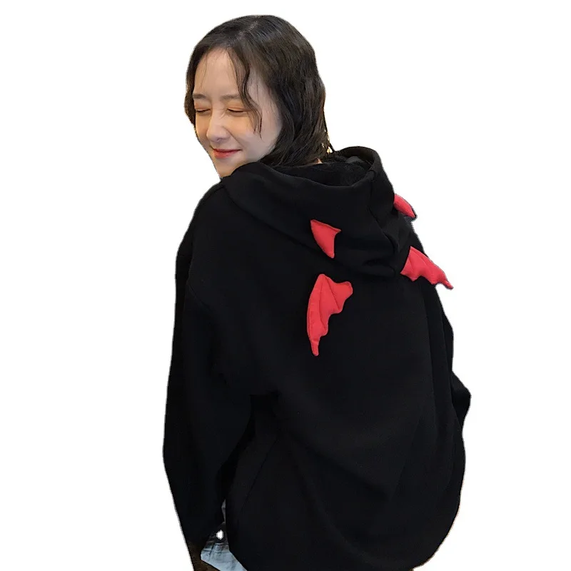 

Japanese Style Harajuku Anime Cute Devil Fleece Streetwear Hoodie Kawaii Girls Long Sleeve Cosplay Coat Loose Sweatshirts