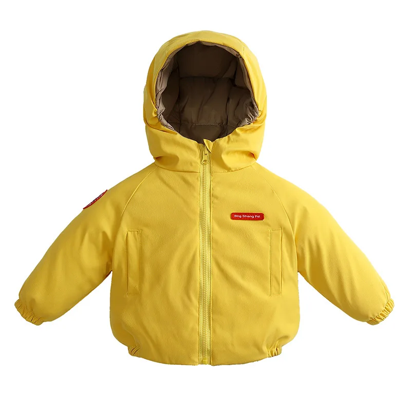 winter children's jackets Boy hooded down jackets Girl pink keep warm Outerwear Coat worn on both sides 2T-6T duck down 90 - Цвет: Цвет: желтый