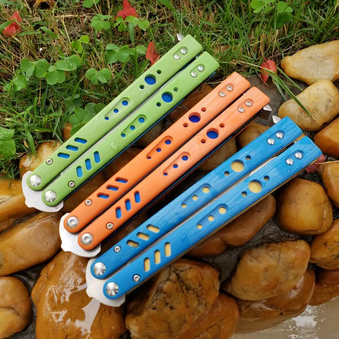 Theone 3 Colors BRS Rep Butterfly Trainer Knife G10+titanium Handle D2 Blade Bushing System Hunting Knifes EDC  - buy with discount