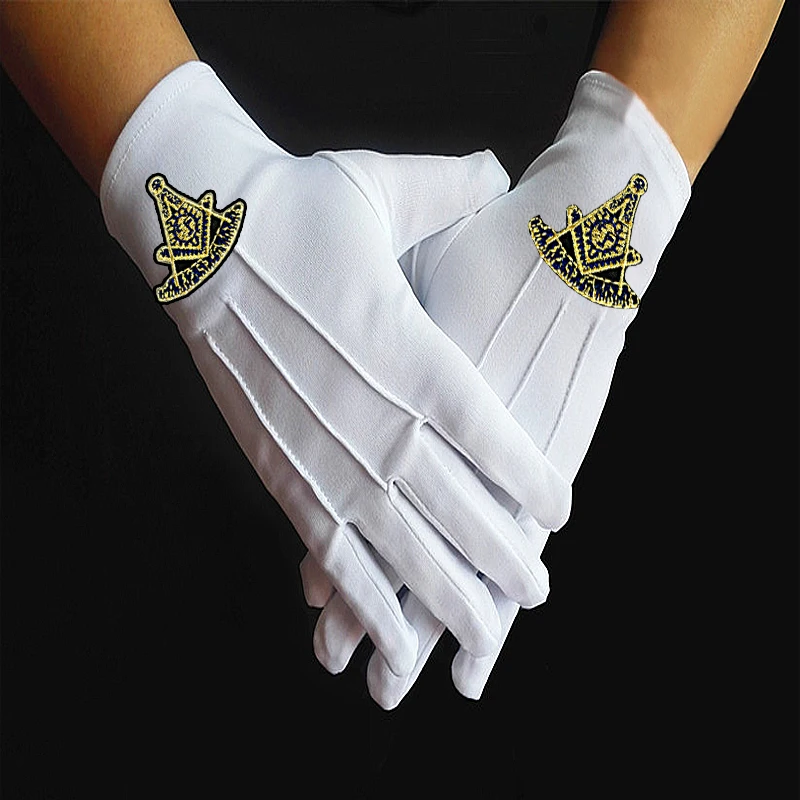 

Перчатки из полиэстера с вышивкой масонского мастера белые