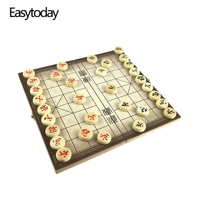 

Easytoday Traditional Chinese Chess Pieces Wooden Games Set Soild Wood Portable Folding Chess Board High Quality Game Gift