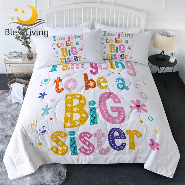 BlessLiving To Be Big Sister Cool Blanket Cartoon Bedspread Watercolor Air-conditioning Duvet Flower Floral Summer Quilt Set 1