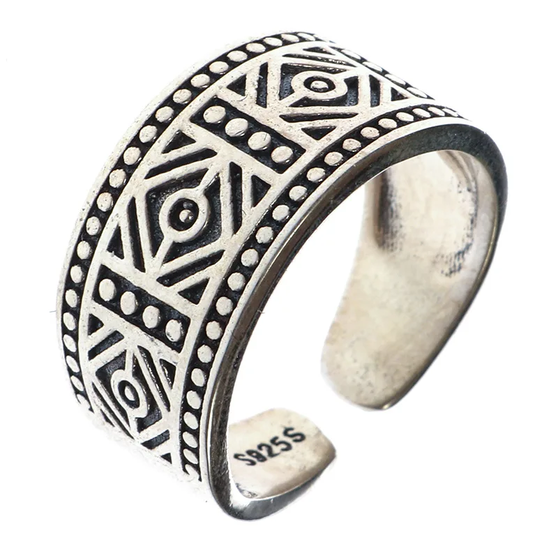 

DIEERLAN Retro Vintage Jewelry 925 Sterling Silver Geometric Rings For Women Men Big Opening Antique Rings