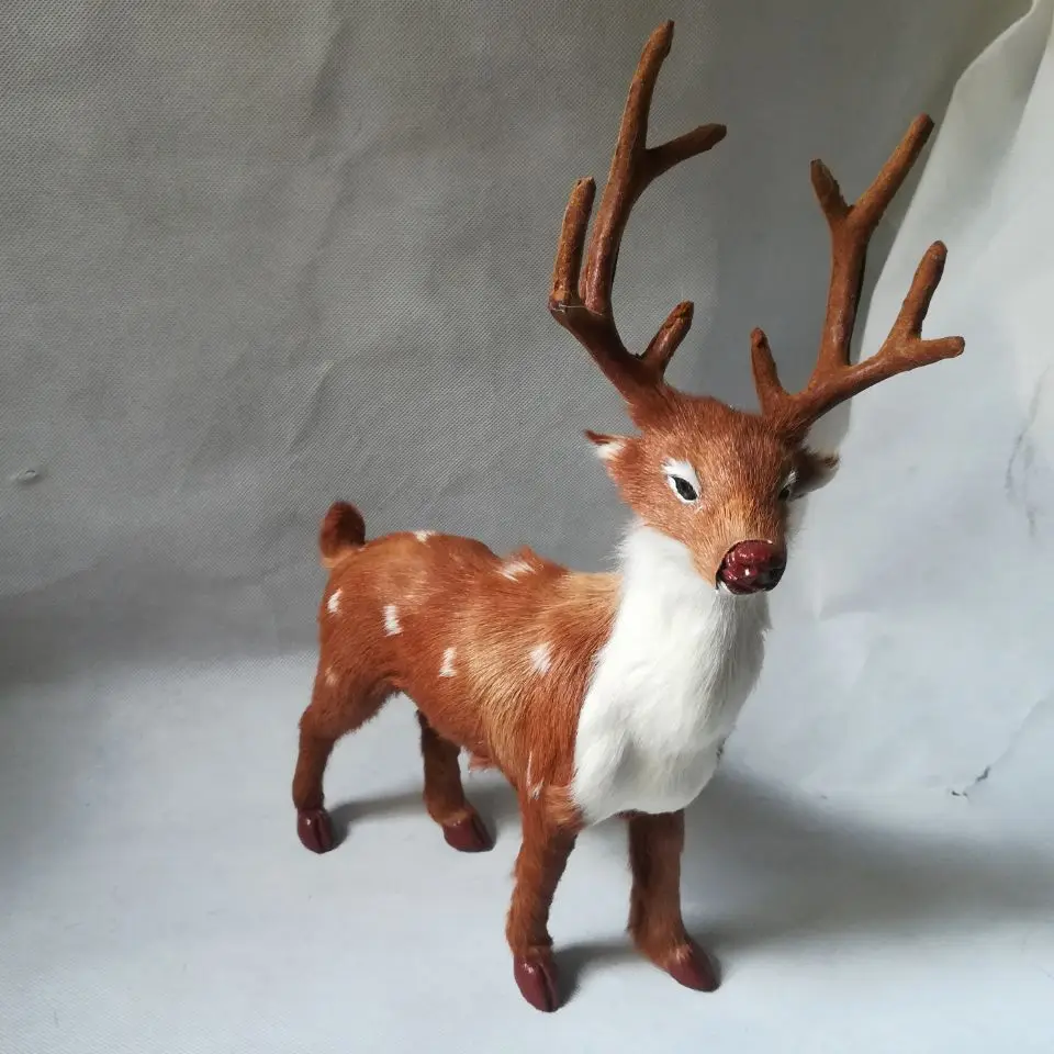 

simulation sika deer hard model,polyethylene& real furs 27x12x36cm deer handicraft,prop,desk Decoration,toy gift w2644