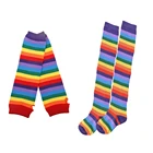 Вязаные варежки для женщин и девочек, Разноцветные длинные перчатки в радужную полоску, теплые вязаные варежки без пальцев