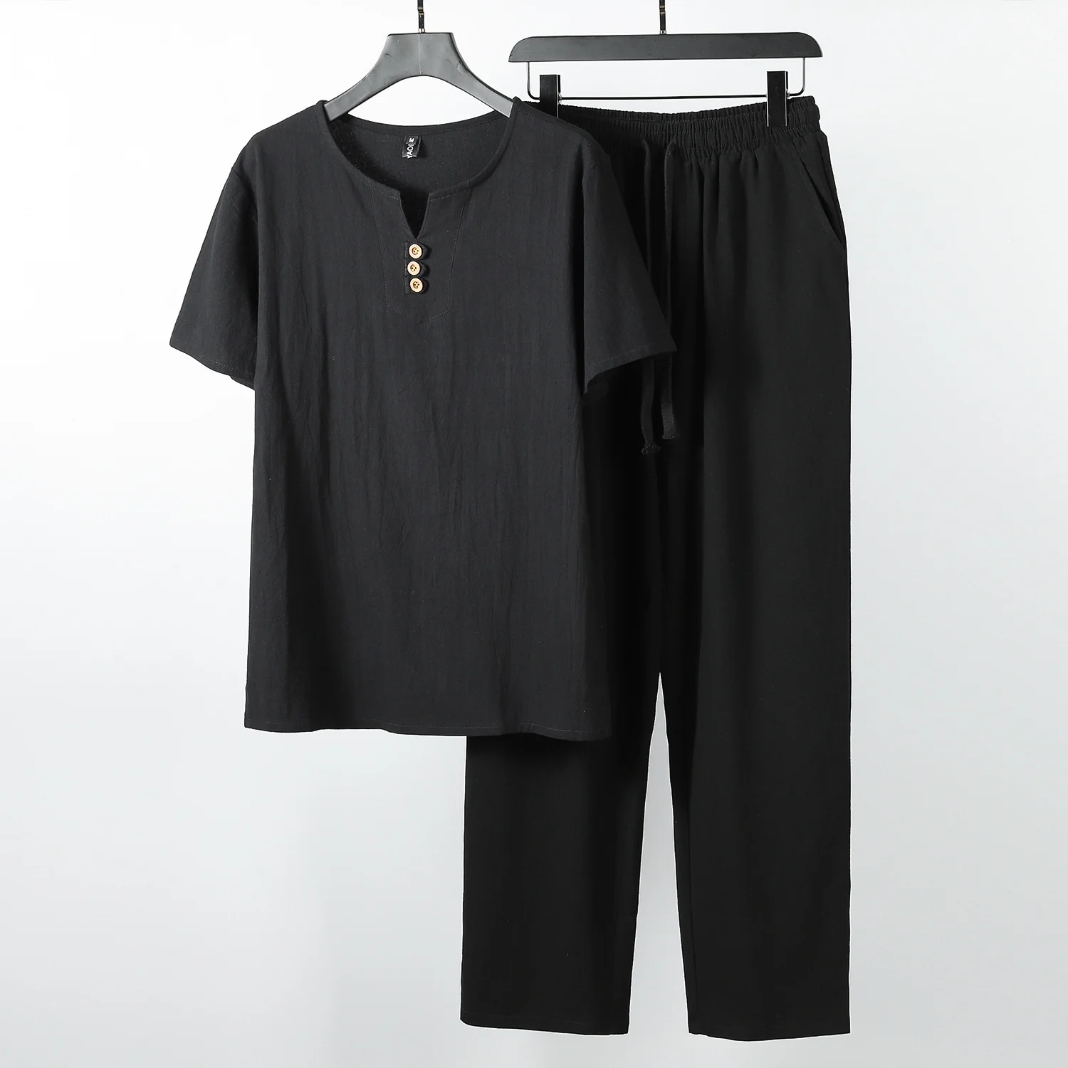 

Large Size Men's Clothing Vintage Tracksuit Husband 2021 Summer White Home Suit Linen T Shirt Fashion Male Set Chinese 8XL 9XL