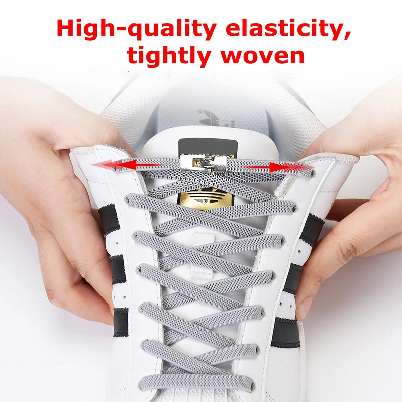 1 Pair Elastic Shoelaces Flat No Tie Shoe Laces Of Sneakers Easy To Put On And Take Off Metal Locking Lazy Shoelace 24 Colors
