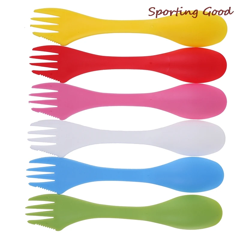 

HOT Outdoor Spork 3 In 1 Spoon Fork Cutter Camping Hiking Picnic Utensils Plastic Spork Combo Travelling Gadget Cutlery