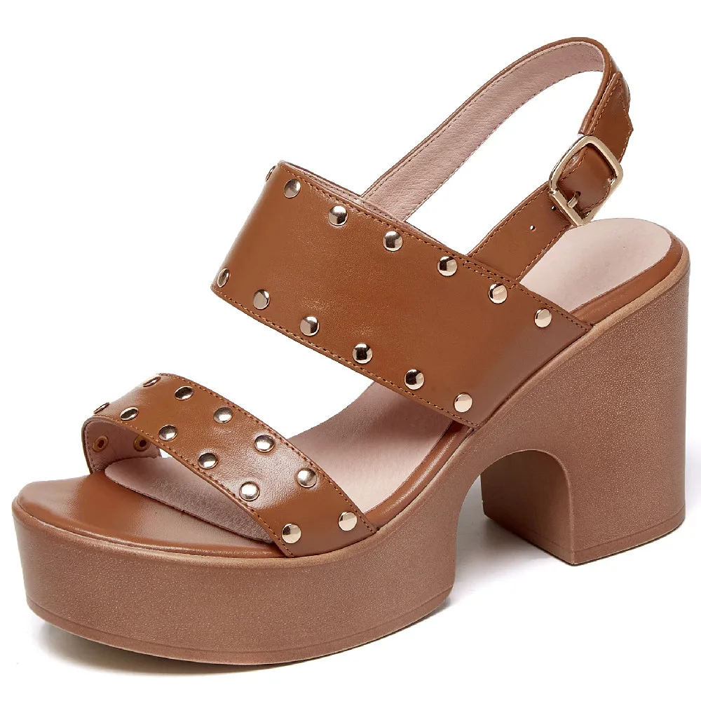 

Сандалии женские из натуральной кожи, босоножки на платформе и толстом высоком каблуке, туфли-лодочки в офисном стиле, с открытым носком, с з...