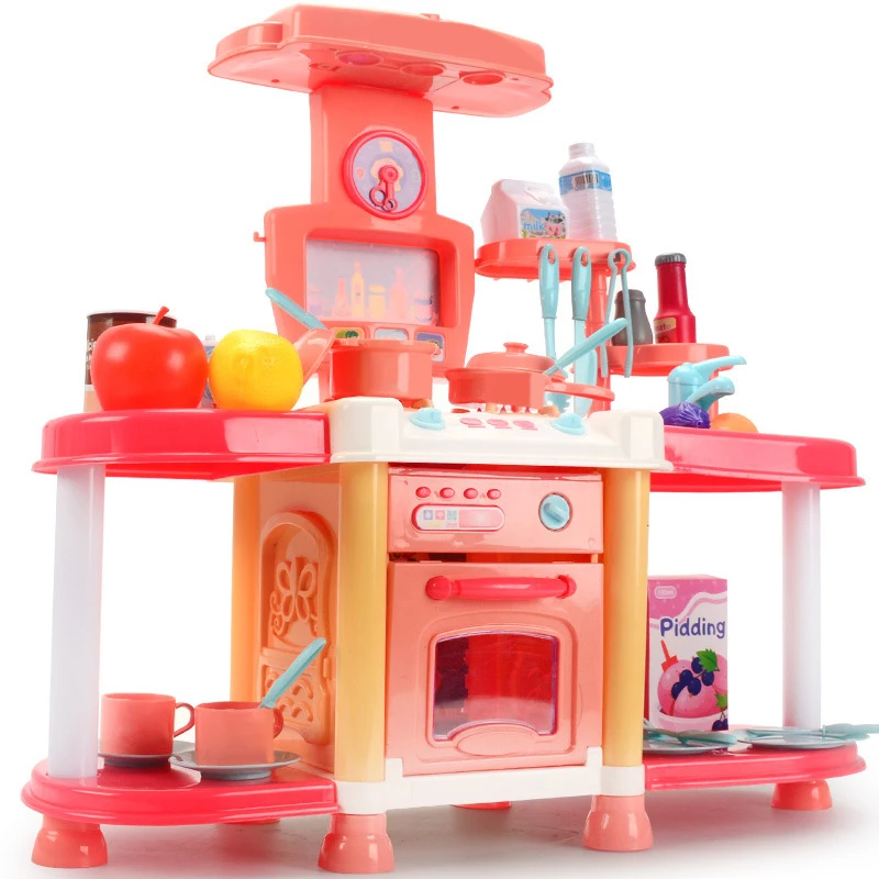 

Kitchen Toys Imitated Chef Light Music Pretend Cooking Food Play Dinnerware Set Safe Cute Children Girl Toy Gift Fun Game