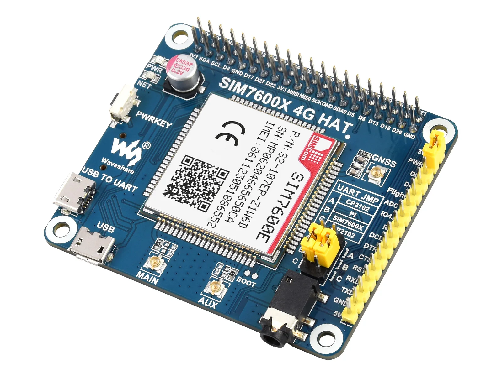 Шляпа Waveshare SIM7600E LTE Cat 1 для Raspberry Pi 3G / 2G/GNSS Юго Восточной Азии Западной Европы