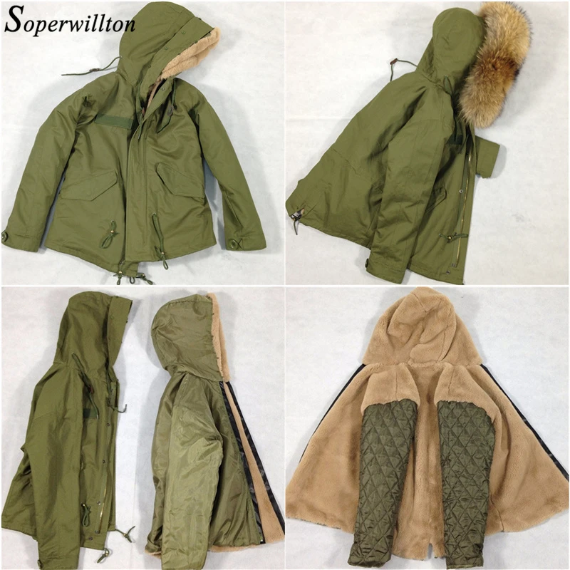 Soperwillton, зимняя куртка, Женская парка,, натуральный мех енота, воротник, армейский зеленый, пальто с капюшоном, утолщенная, теплая, съемная подкладка