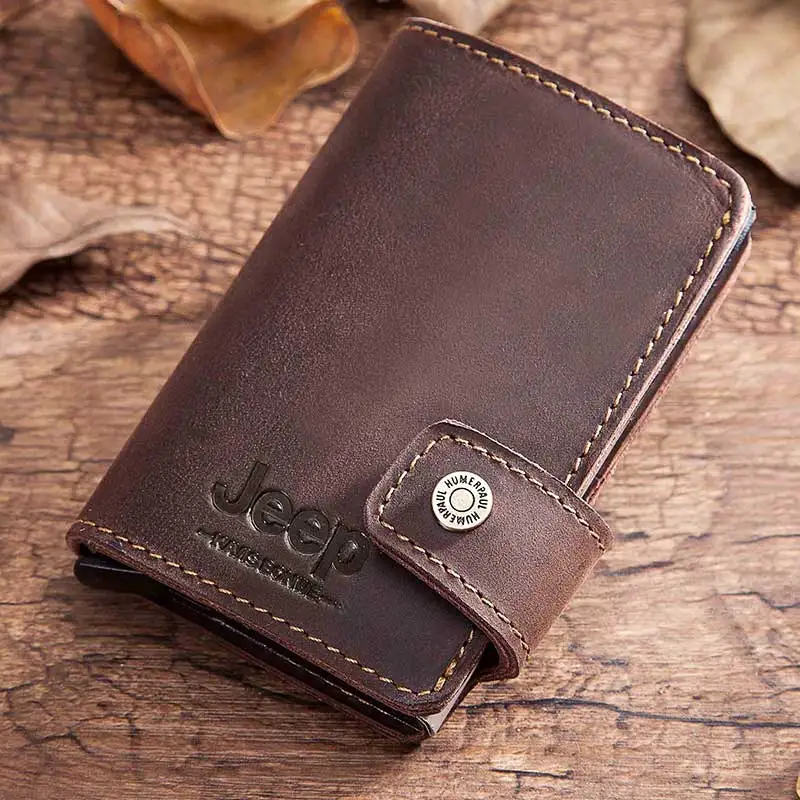 slim rfid blocking credit card holder crazy horse leather metal rfid vintage aluminium bank cardholder case bussiness card walet free global shipping