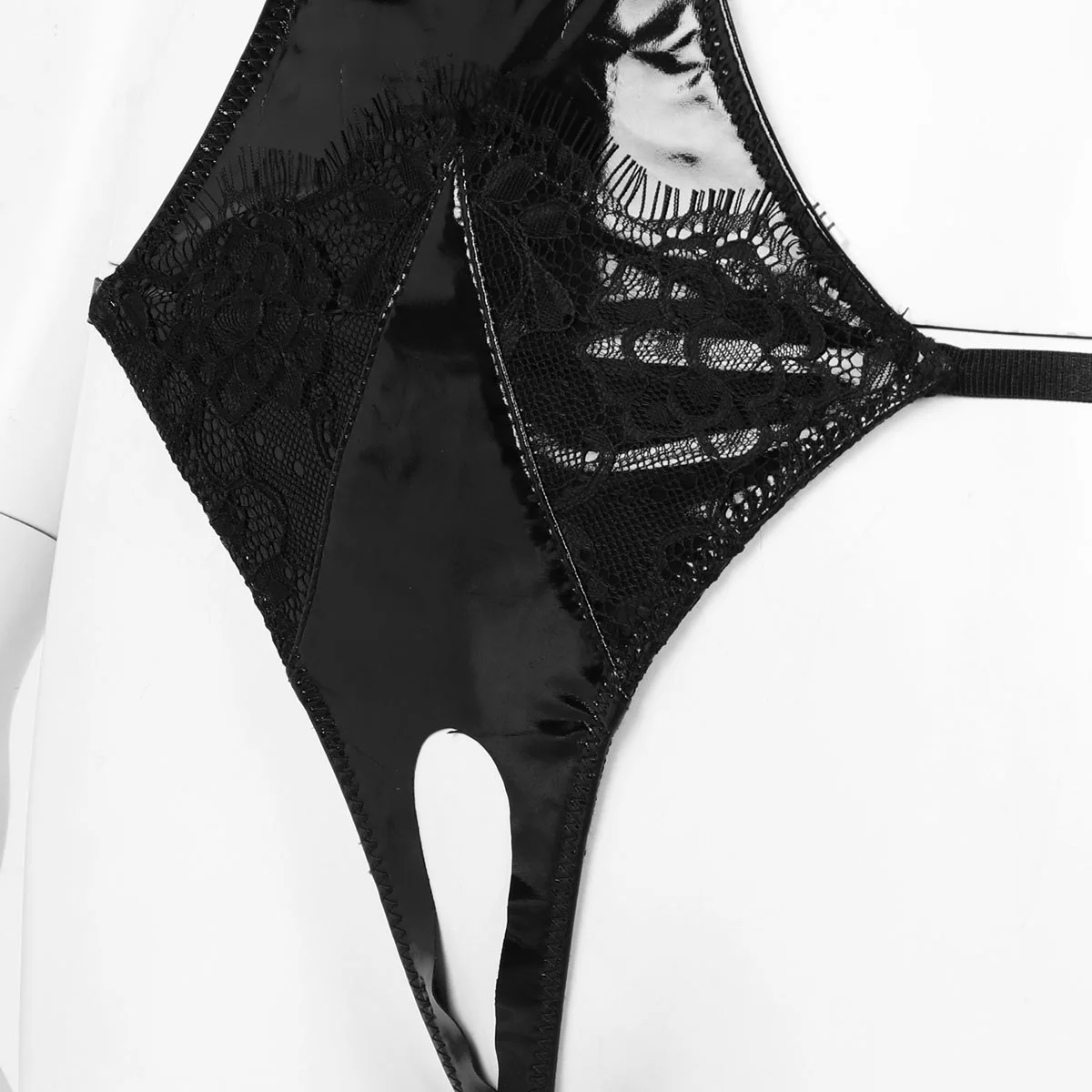 

Women Erotic Wet Look Patent Leather Lace Trim Lingerie Set Adjustable Shoulder Straps Teddy Sexy Leotard Bodysuit Nightwear