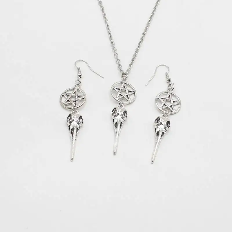 Птица Серьга с черепом ожерелье готический длинный кулон серьги ворона