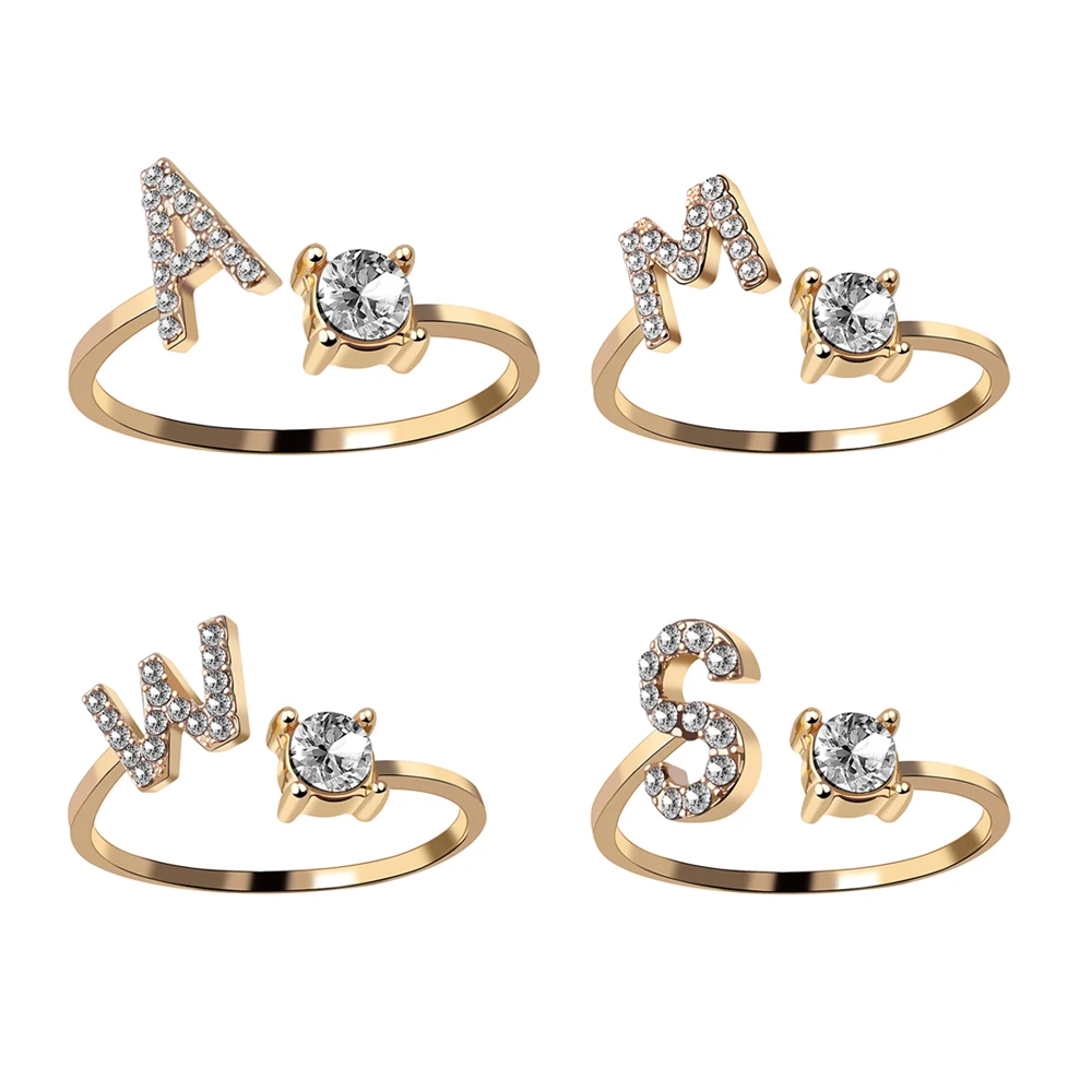 A-Z Letter Gold Color Metal Adjustable Opening Rings For Women Initials Name Alphabet Creative Finger Ring Trendy Party Jewelry