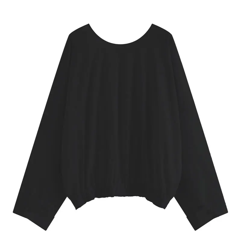 

Fashion White Black Blouse Elegant Goddess Fan Full Sleeve Pleated Hollow Out Letter Elegant Minority Casual Shirt K251