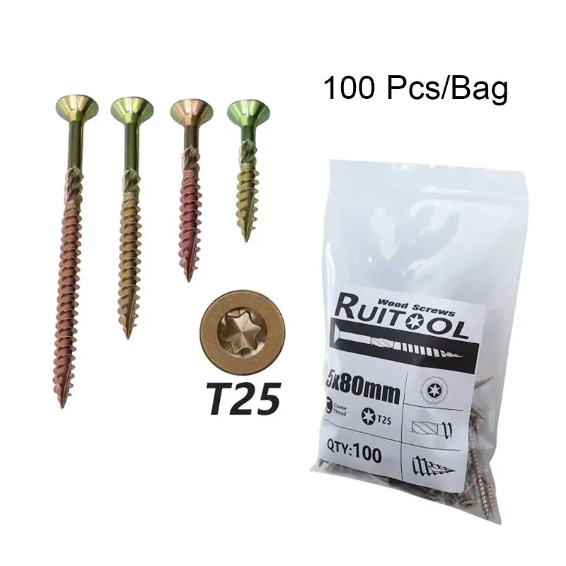 

100pcs T25 Woodworking Plum Blossom Self Tapping Screws Deck Wood Binding Screw