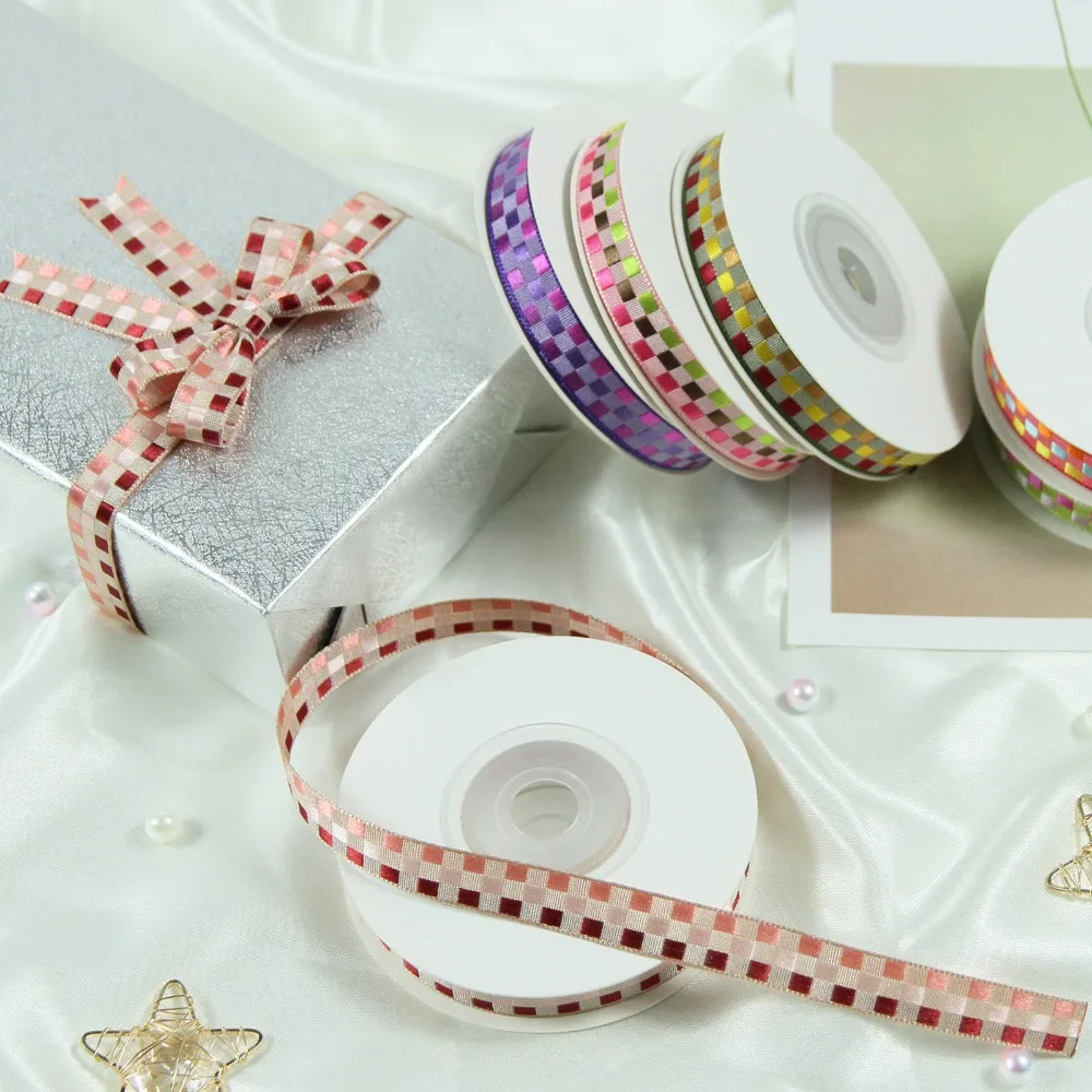 9 мм 10 ярдов/Лот жаккардовая вышивка клетчатая лента бант для волос свадебное
