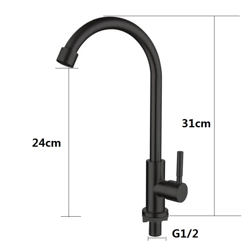 

Matt black Single Cold kitchen faucet swivel kitchen tap, Europe style total sink tap 304 stainless steel